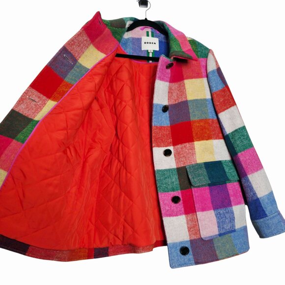 Boden Check Multicolored Wool Peacoat Jacket Size 10 - Picture 9 of 13